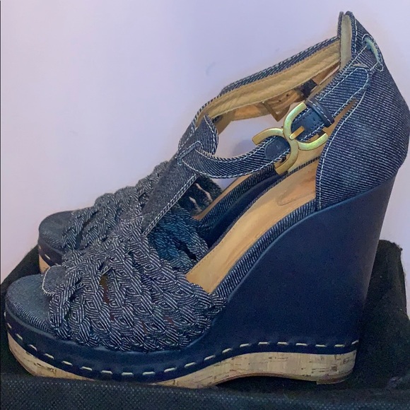 CHLOE denim wedge sandals - Picture 3 of 8